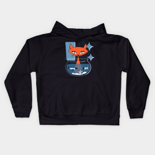 Atomic Cat with Fish Bowl Mid Century Modern Style Kids Hoodie